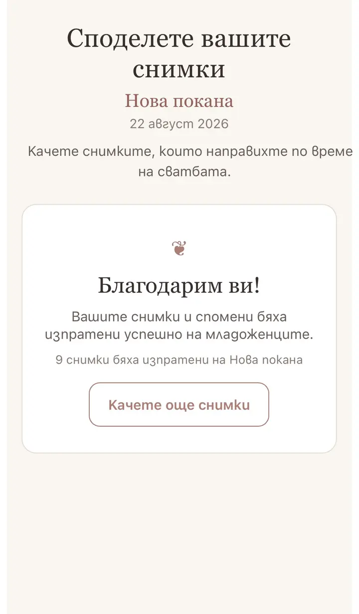 Потвърждение за успешно изпратени снимки